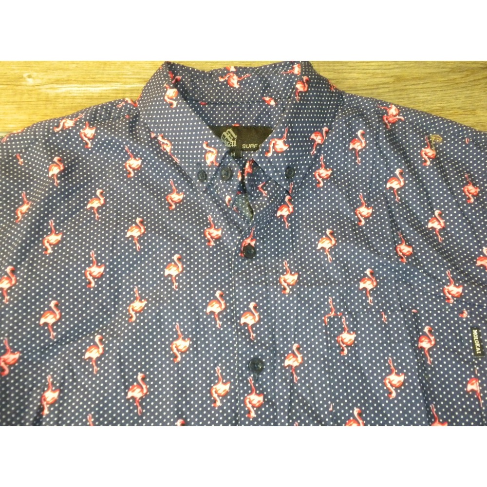 Molokai Surf Co Shirt Mens M Blue Polka Dot Pink Flamingo AOP Dotted Flamingo - Picture 2 of 8